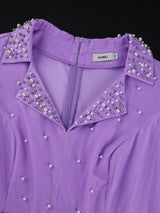 AOMEIDRESS A Line Midi Beaded Party Dress With Waist Belt Puff Sleeve