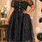AOMEIDRESS A Line Midi Dress Polka Dot Puff Sleeve Sheer Lapel Collar - Black / S