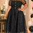 AOMEIDRESS A Line Midi Dress Polka Dot Puff Sleeve Sheer Lapel Collar - Black / S