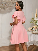 AOMEIDRESS A Line Mini Party Dress Batwing Sleeves Waist Embroidery