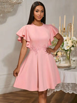 AOMEIDRESS A Line Mini Party Dress Batwing Sleeves Waist Embroidery