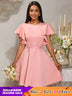 AOMEIDRESS A Line Mini Party Dress Batwing Sleeves Waist Embroidery Pink / S