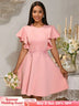 AOMEIDRESS A Line Mini Party Dress Batwing Sleeves Waist Embroidery Pink / S