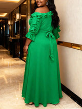 AOMEIDRESS A Line Off shoulder Chiffon Pleated Dress Ruffle 3D Flower