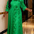 AOMEIDRESS A Line Off shoulder Chiffon Pleated Dress Ruffle 3D Flower - Green / 0XL