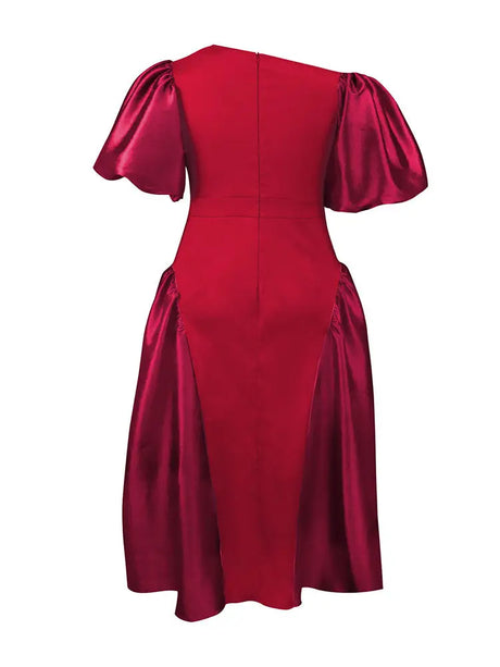 AOMEIDRESS A Line Off Shoulder Dress Puff Sleeve Colorblock Gowns