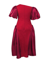 AOMEIDRESS A Line Off Shoulder Dress Puff Sleeve Colorblock Gowns