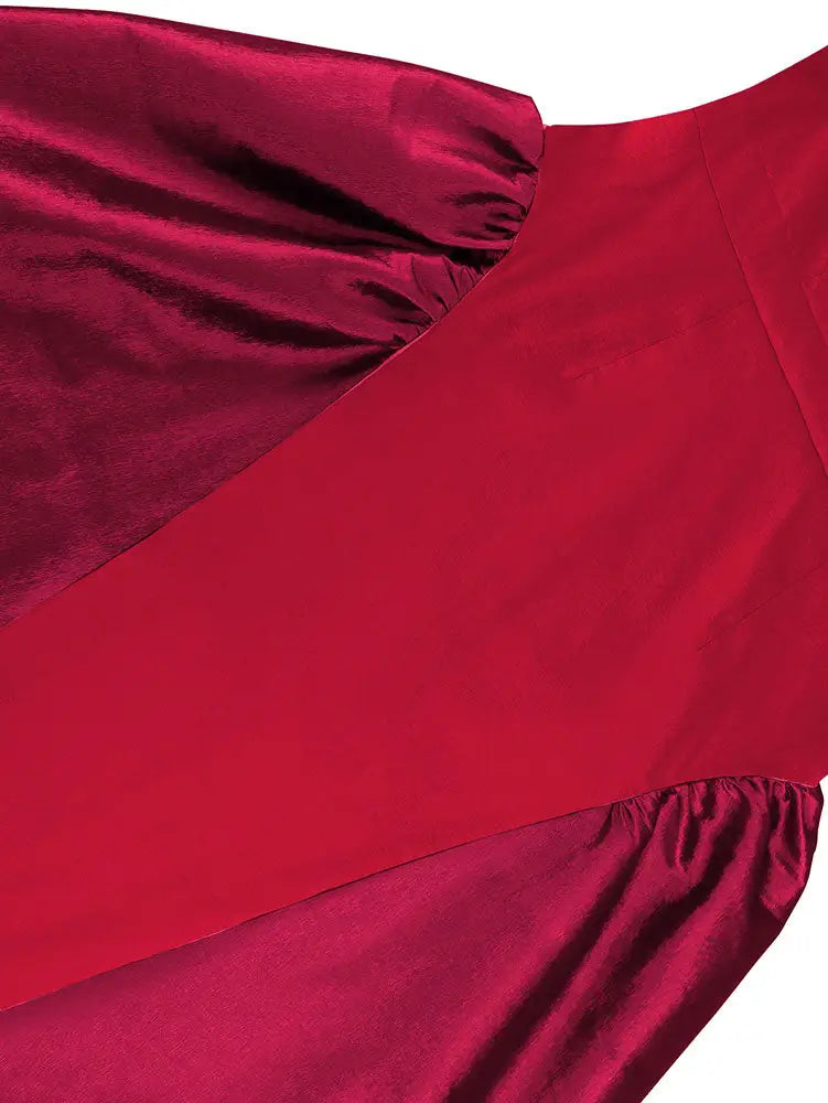 AOMEIDRESS A Line Off Shoulder Dress Puff Sleeve Colorblock Gowns