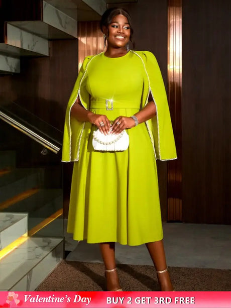 AOMEIDRESS A Line Party Dress O Neck Cloak Sleeve Beading High Waist Green / S