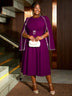 AOMEIDRESS A Line Party Dress O Neck Cloak Sleeve Beading High Waist Purple / S