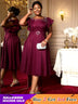 AOMEIDRESS A Line Party Dresses Beading Ruffles Sleeves Lining With Waist Buckle Elegant Curve Ladies Wine / S