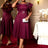 AOMEIDRESS A Line Party Dresses Beading Ruffles Sleeves Lining With Waist Buckle Elegant Curve Ladies Wine / S