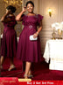 AOMEIDRESS A Line Party Dresses Beading Ruffles Sleeves Lining With Waist Buckle Elegant Curve Ladies Wine / S