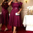 AOMEIDRESS A Line Party Dresses Beading Ruffles Sleeves Lining With Waist Buckle Elegant Curve Ladies Wine / S