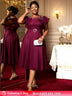 AOMEIDRESS A Line Party Dresses Beading Ruffles Sleeves Lining With Waist Buckle Elegant Curve Ladies Wine / S
