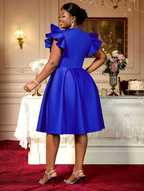 AOMEIDRESS A Line Party Dresses V Neck Ruffles Sleeves Occasion Birthday Event