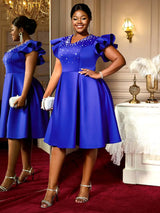 AOMEIDRESS A Line Party Dresses V Neck Ruffles Sleeves Occasion Birthday Event