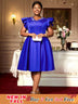AOMEIDRESS A Line Party Dresses V Neck Ruffles Sleeves Occasion Birthday Event Blue / S