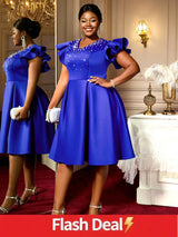 AOMEIDRESS A Line Party Dresses V Neck Ruffles Sleeves Occasion Birthday Event