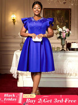 AOMEIDRESS A Line Party Dresses V Neck Ruffles Sleeves Occasion Birthday Event Blue / S