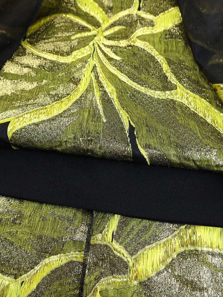 AOMEIDRESS A Line Patchwork Dress Gold Relief Print 3D Flower Gowns