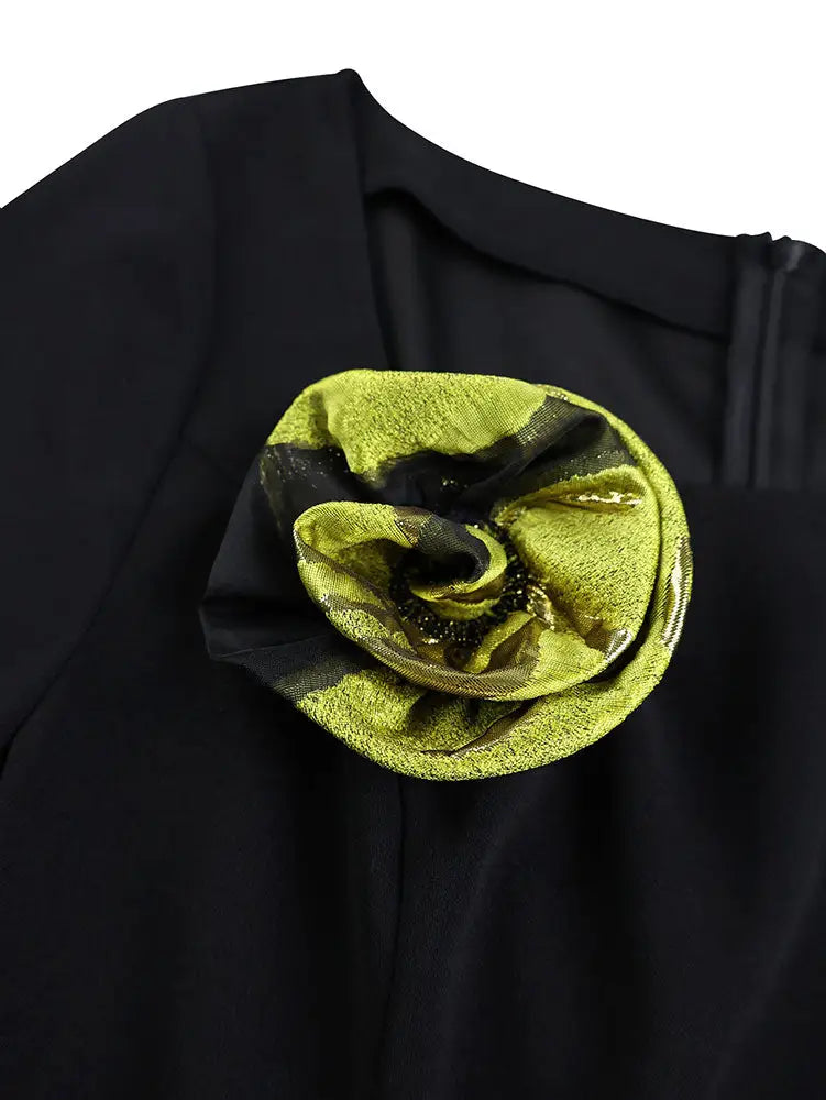 AOMEIDRESS A Line Patchwork Dress Gold Relief Print 3D Flower Gowns