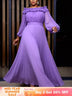 AOMEIDRESS A Line Pleated Chiffon Dress Off The Shoulder Puff Sleeves - Lavender / S