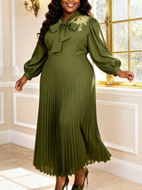 AOMEIDRESS A Line Pleated Dres Bow Tie Puff Sleeves Appliques Gowns