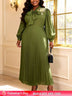AOMEIDRESS A Line Pleated Dres Bow Tie Puff Sleeves Appliques Gowns ArmyGreen / S