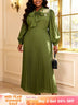 AOMEIDRESS A Line Pleated Dres Bow Tie Puff Sleeves Appliques Gowns ArmyGreen / S