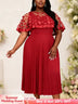 AOMEIDRESS A Line Pleated Dres with Bow Mesh Cape Chic Party Gowns - Red / S