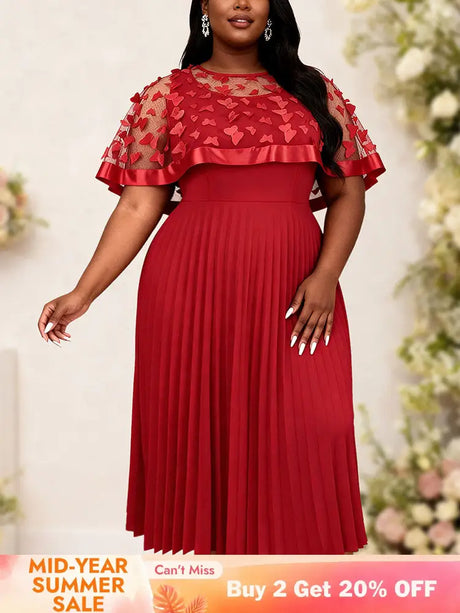 AOMEIDRESS A Line Pleated Dres with Bow Mesh Cape Chic Party Gowns - Red / S