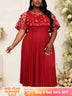 AOMEIDRESS A Line Pleated Dres with Bow Mesh Cape Chic Party Gowns - Red / S