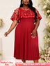 AOMEIDRESS A Line Pleated Dres with Bow Mesh Cape Chic Party Gowns - Red / S