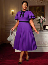 AOMEIDRESS A Line Pleated Dress Bow Neck Colorblock Party Outfit