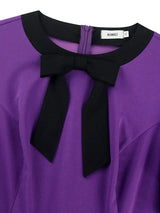 AOMEIDRESS A Line Pleated Dress Bow Neck Colorblock Party Outfit