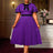 AOMEIDRESS A Line Pleated Dress Bow Neck Colorblock Party Outfit DarkPurple / S
