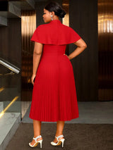 AOMEIDRESS A Line Pleated Dress Cape Sleeve Bow Collar Church Gowns