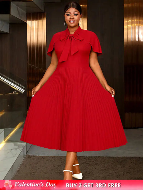 AOMEIDRESS A Line Pleated Dress Cape Sleeve Bow Collar Church Gowns Red / L