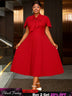 AOMEIDRESS A Line Pleated Dress Cape Sleeve Bow Collar Church Gowns Red / L