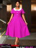 AOMEIDRESS A Line Pleated Dress Peter Pan Collar Short Sleeves Gowns Rose / L