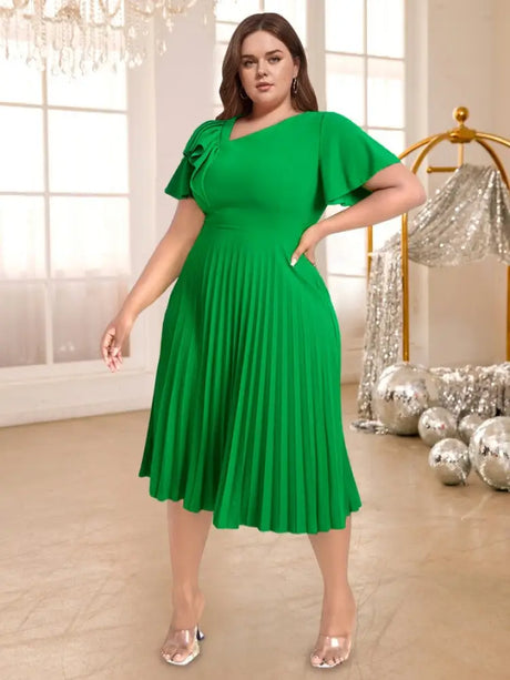 green short sleeves ruffles dress