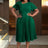 AOMEIDRESS A Line Pleated Dress Green Slash Neck Short Sleeve Ruffles DarkGreen / L