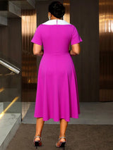 AOMEIDRESS A Line Pleated Dress Peter Pan Collar Short Sleeves Gowns