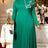 AOMEIDRESS A Line Pleated Dress Ruffles Colorblock Long Sleeves Gowns - Green / L