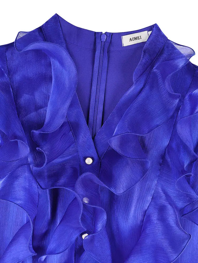 AOMEIDRESS A Line Pleated Dress Sleeveless Ruffles Chic Party Gowns