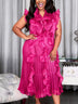 AOMEIDRESS A Line Pleated Dress Sleeveless Ruffles Chic Party Gowns - Rose / L