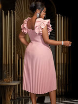 AOMEIDRESS A Line Pleated Dress Square Collar Sleeveless Ruffles