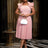 AOMEIDRESS A Line Pleated Dress Square Collar Sleeveless Ruffles Pink / L