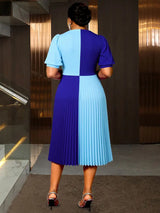 AOMEIDRESS A Line Pleated Dress V Neck Colorblock Casual Party Outfit